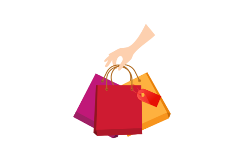 Shopping bag logo. Hand holding a shopping bag