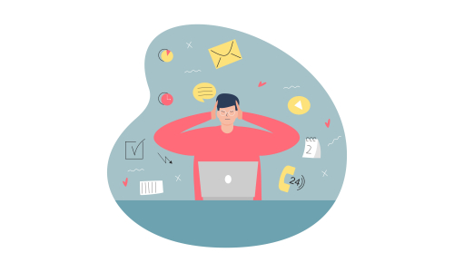 Information overload and multitasking problems concept illustration