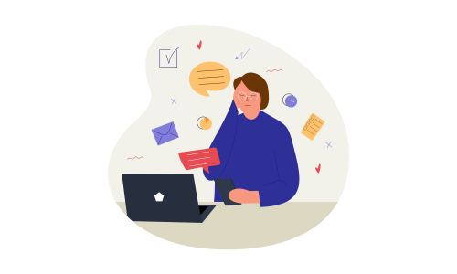 Information overload and multitasking problems concept illustration