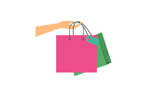 Shopping bag logo. Hand holding a shopping bag