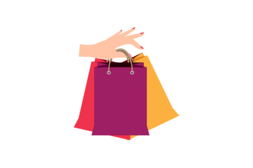 Shopping bag logo. Hand holding a shopping bag