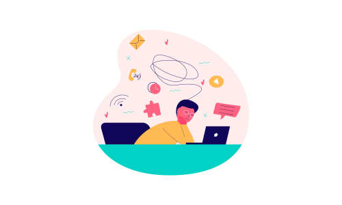 Information overload and multitasking problems concept illustration