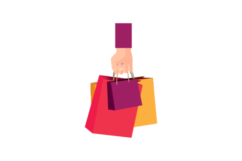 Shopping bag logo. Hand holding a shopping bag
