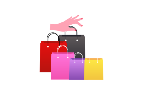 Shopping bag logo. Hand holding a shopping bag