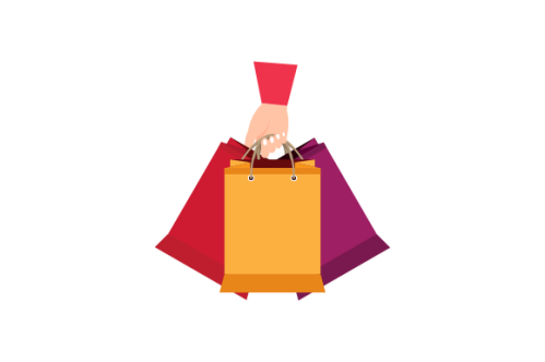Shopping bag logo. Hand holding a shopping bag