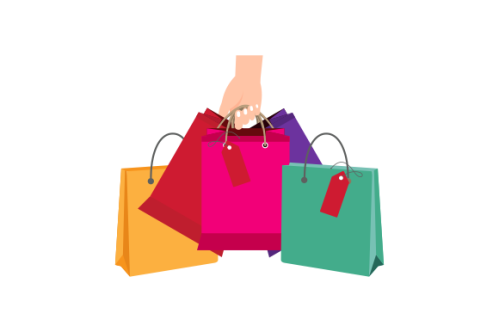 Shopping bag logo. Hand holding a shopping bag