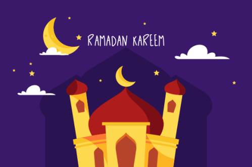 Flat design ramadan kareem lettering. Mosque logo