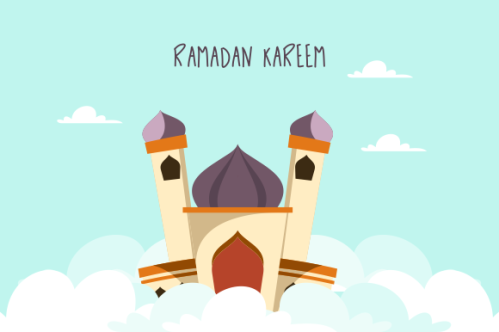 Flat design ramadan kareem lettering. Mosque logo