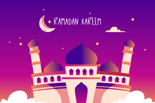 Flat design ramadan kareem lettering. Mosque logo