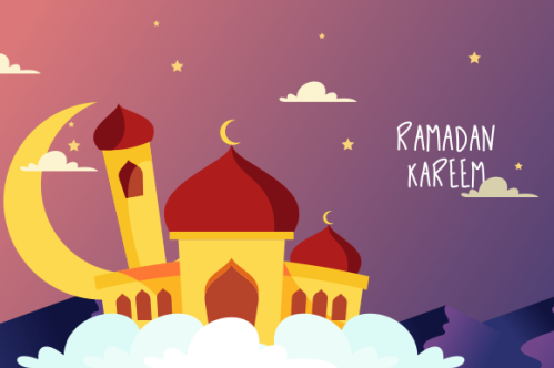 Flat design ramadan kareem lettering. Mosque logo