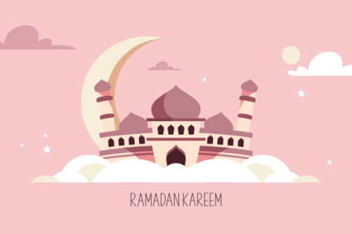Flat design ramadan kareem lettering. Mosque logo