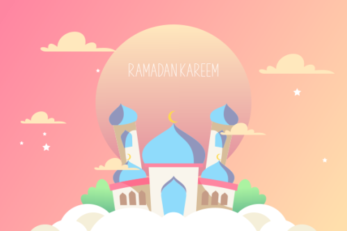 Flat design ramadan kareem lettering. Mosque logo