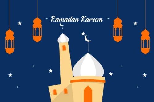 Flat design ramadan kareem lettering. Mosque logo