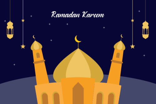 Flat design ramadan kareem lettering. Mosque logo