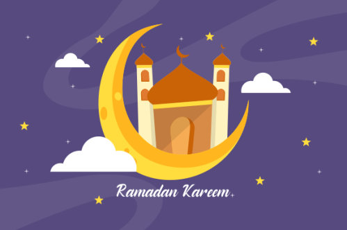 Flat design ramadan kareem lettering. Mosque logo
