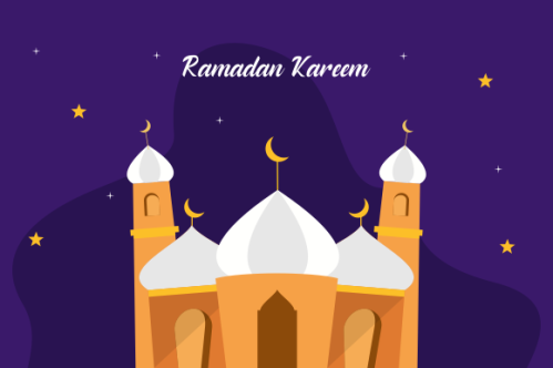 Flat design ramadan kareem lettering. Mosque logo