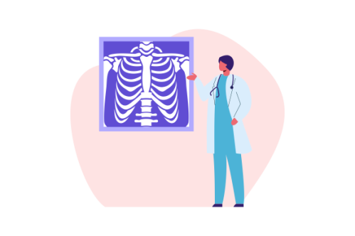 Radiologist concept illustration. Doctor examine x-ray image of human body with computed tomography,