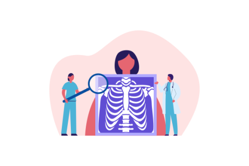Radiologist concept illustration. Doctor examine x-ray image of human body with computed tomography,