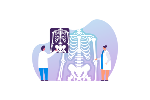 Radiologist concept illustration. Doctor examine x-ray image of human body with computed tomography,
