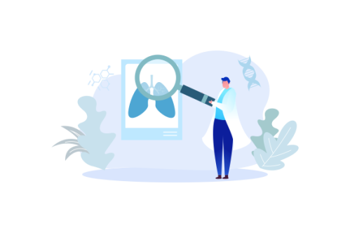 Radiologist concept illustration. Doctor examine x-ray image of human body with computed tomography,