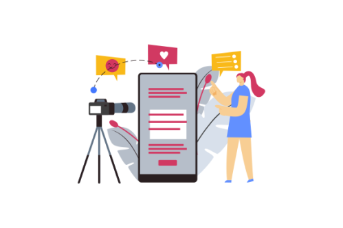 Web bloggers, vloggers, or content makers isolated illustration