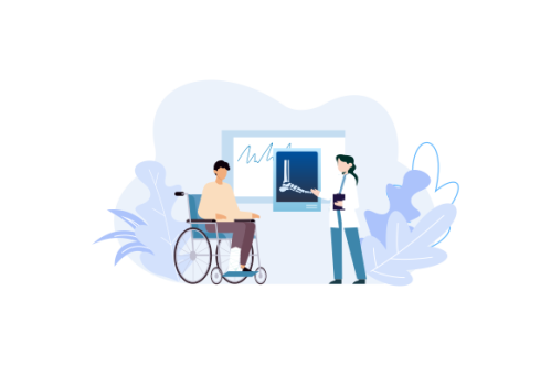 Radiologist concept illustration. Doctor examine x-ray image of human body with computed tomography,