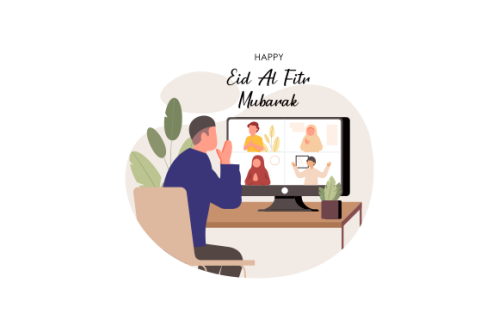 Islamic people greeting with teleconference in eid fitr ramadan illustration
