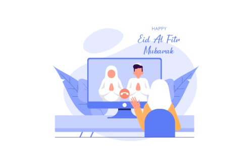 Islamic people greeting with teleconference in eid fitr ramadan illustration