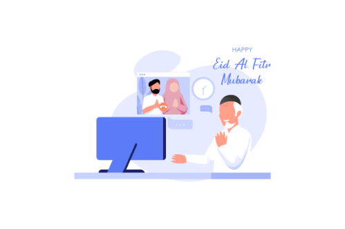 Islamic people greeting with teleconference in eid fitr ramadan illustration