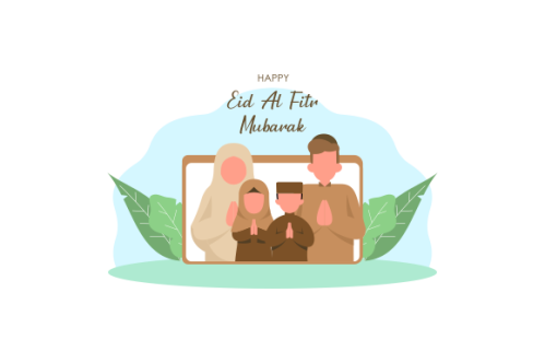 Islamic people greeting with teleconference in eid fitr ramadan illustration