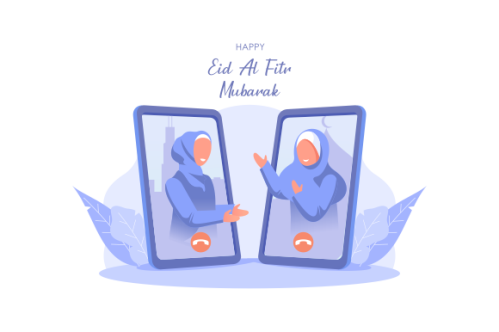 Islamic people greeting with teleconference in eid fitr ramadan illustration