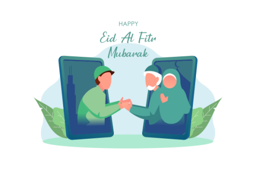 Islamic people greeting with teleconference in eid fitr ramadan illustration