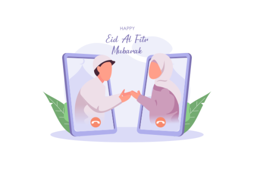 Islamic people greeting with teleconference in eid fitr ramadan illustration