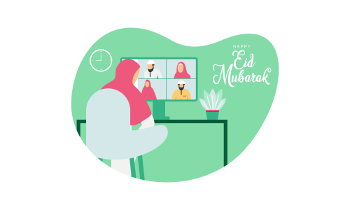 Islamic people greeting with teleconference in eid fitr ramadan illustration