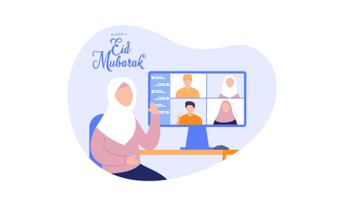 Islamic people greeting with teleconference in eid fitr ramadan illustration