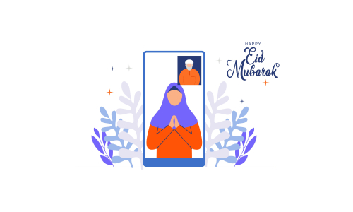 Islamic people greeting with teleconference in eid fitr ramadan illustration