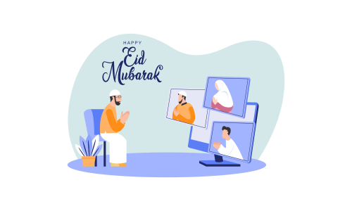 Islamic people greeting with teleconference in eid fitr ramadan illustration