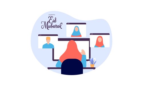 Islamic people greeting with teleconference in eid fitr ramadan illustration