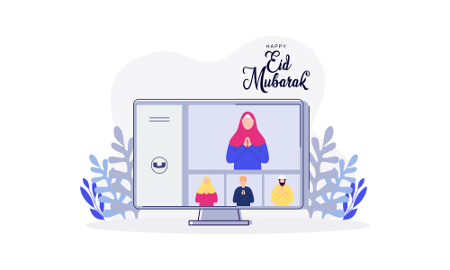Islamic people greeting with teleconference in eid fitr ramadan illustration