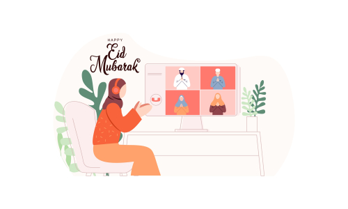 Islamic people greeting with teleconference in eid fitr ramadan illustration