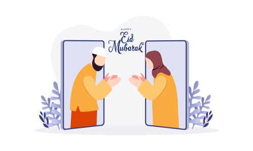 Islamic people greeting with teleconference in eid fitr ramadan illustration