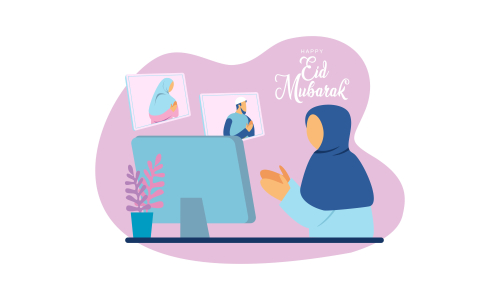 Islamic people greeting with teleconference in eid fitr ramadan illustration