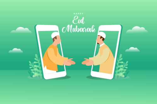 Islamic people greeting with teleconference in eid fitr ramadan illustration
