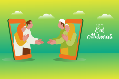 Islamic people greeting with teleconference in eid fitr ramadan illustration