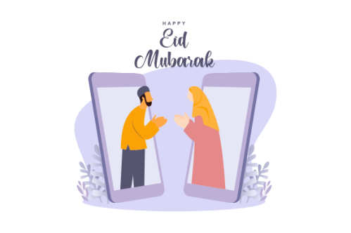 Islamic people greeting with teleconference in eid fitr ramadan illustration