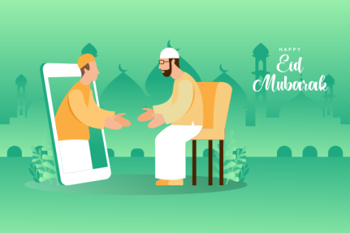 Islamic people greeting with teleconference in eid fitr ramadan illustration