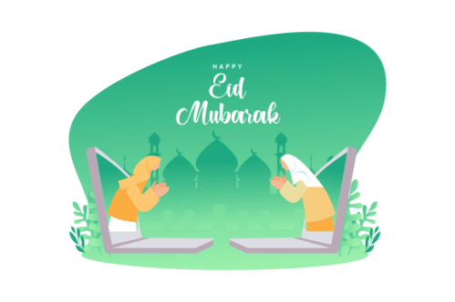Islamic people greeting with teleconference in eid fitr ramadan illustration