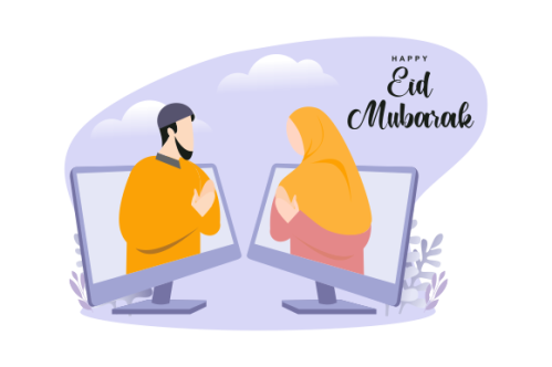 Islamic people greeting with teleconference in eid fitr ramadan illustration