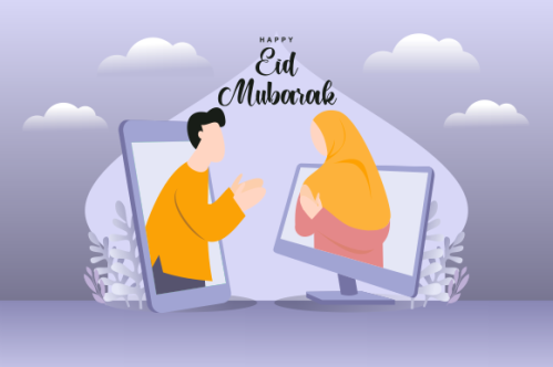 Islamic people greeting with teleconference in eid fitr ramadan illustration
