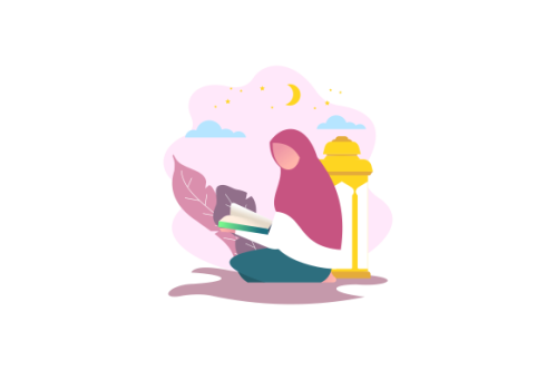 Islamic people reading a quran holy book illustration